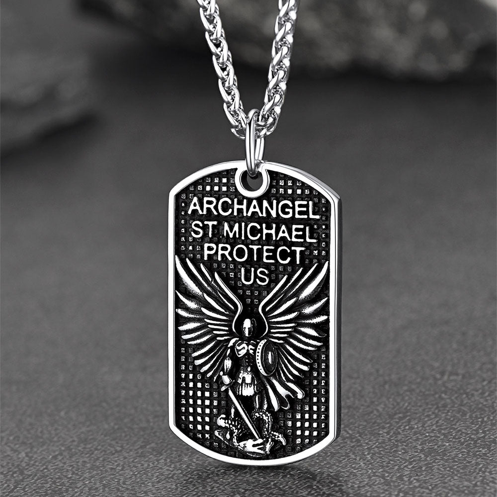 Catholic Archangel Saint Michael Dog Tag Necklace for Men