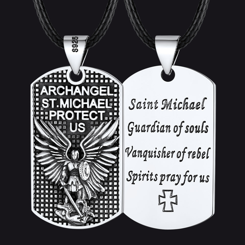 Catholic Archangel Saint Michael Dog Tag Necklace for Men