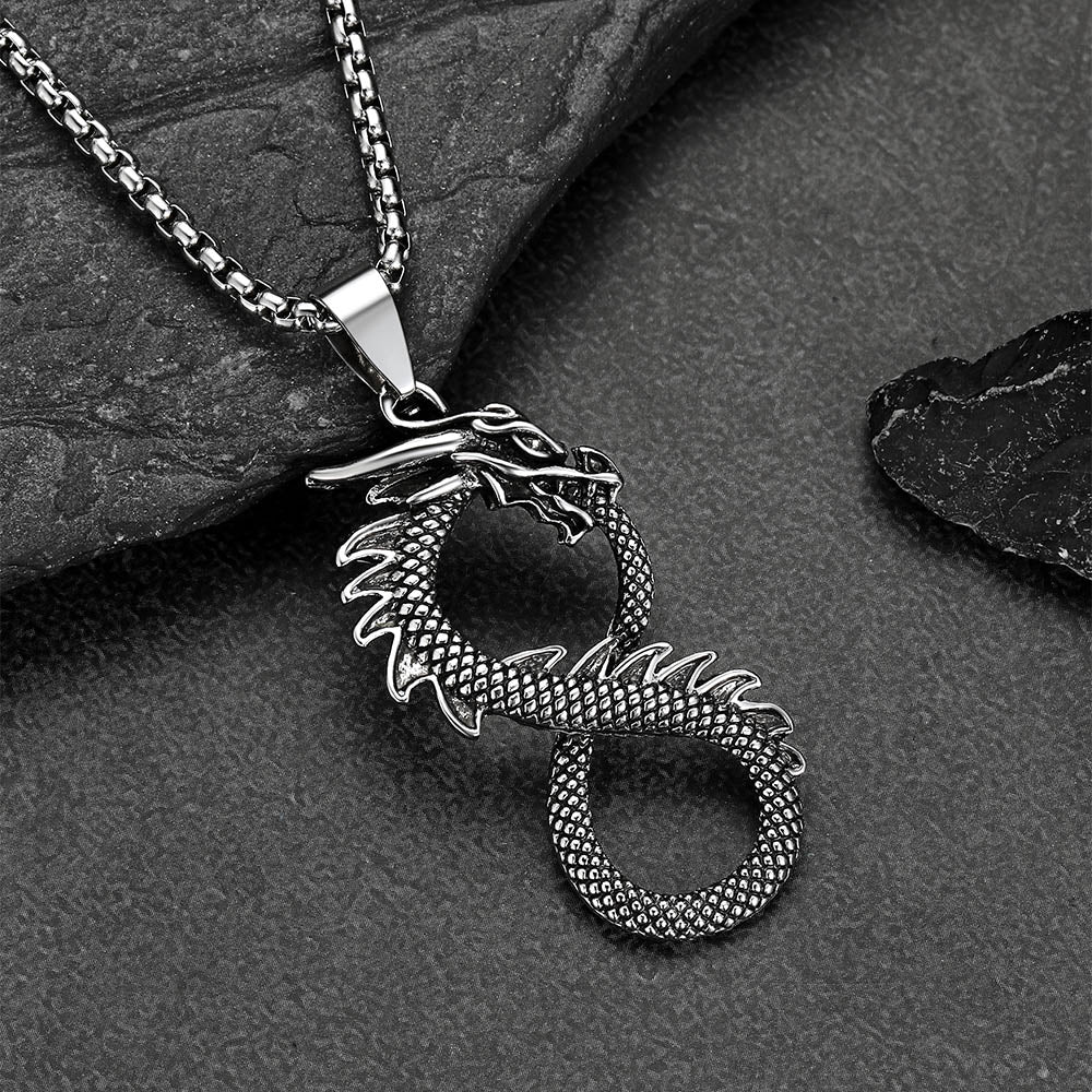 Punk Infinity Dragon Pendant Necklace for Men