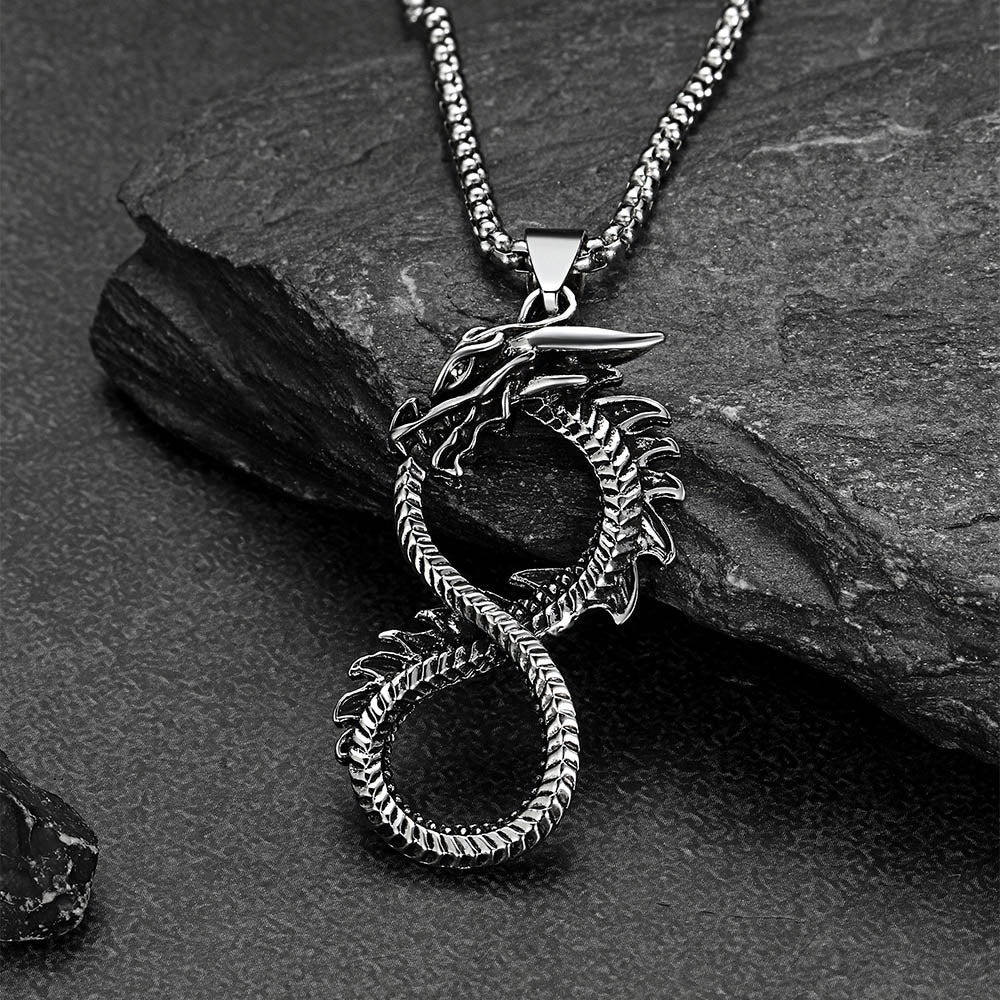 Punk Infinity Dragon Pendant Necklace for Men