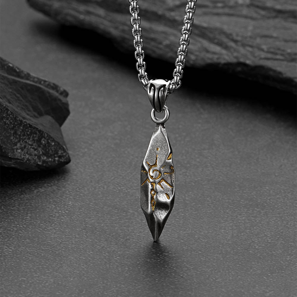Punk Wishing Stone Tribal Rune Sun Pattern Necklace for Men