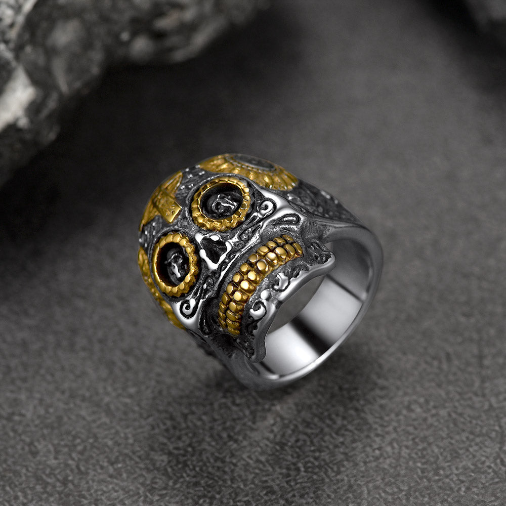 Gothic Punk Solid Sugar Skull Ring for Men