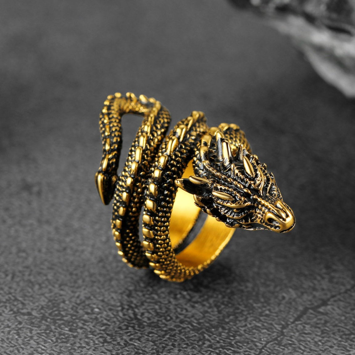 Punk Coiled Dragon Stainless Steel Ring for Men Women