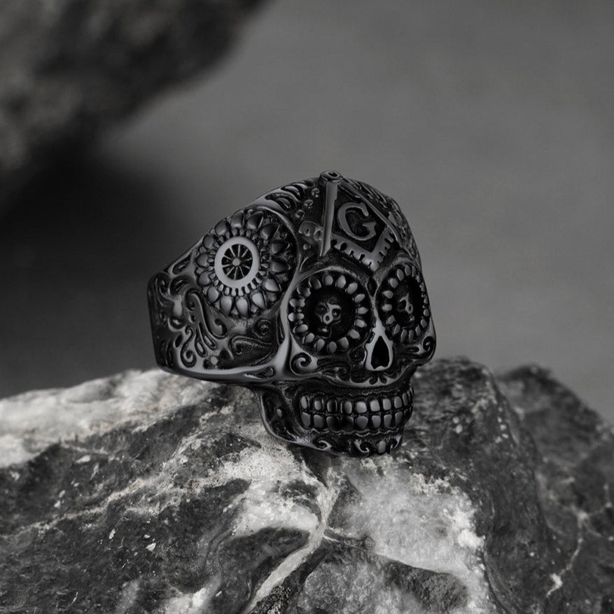 Punk Masonic Sugar Skull Ring for Men