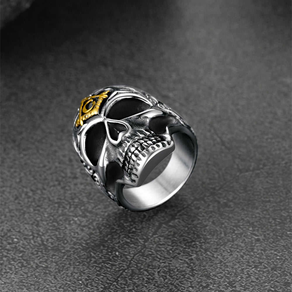 Gothic Masonic Skull Stainless Steel Ring for Men