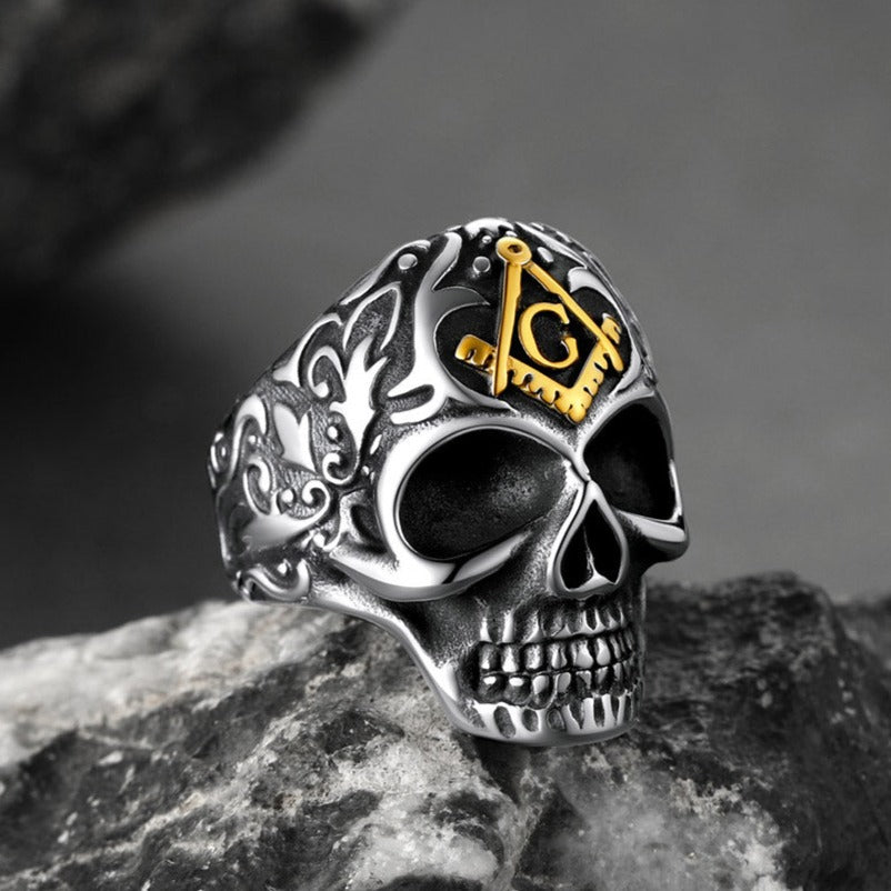 Gothic Masonic Skull Stainless Steel Ring for Men