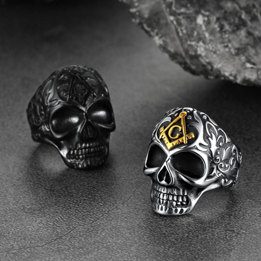 Gothic Masonic Skull Stainless Steel Ring for Men