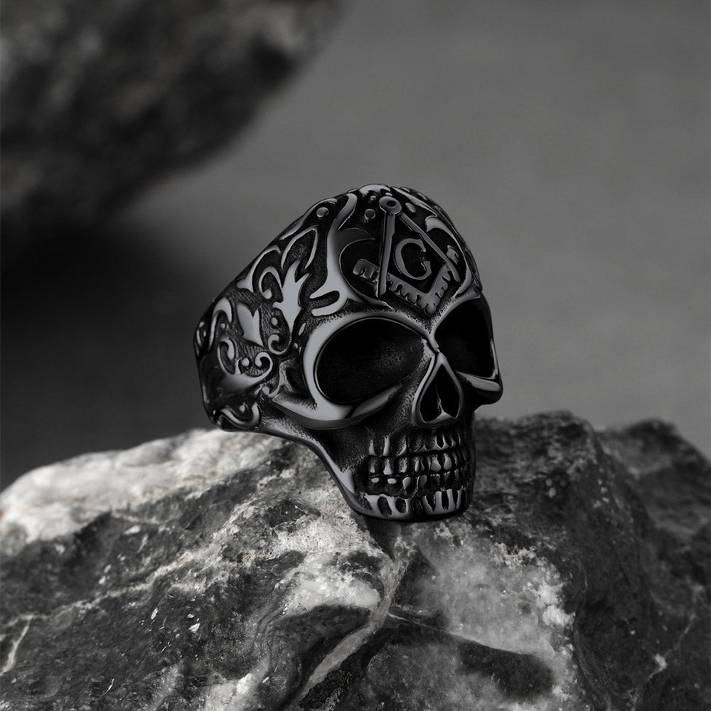 Gothic Masonic Skull Stainless Steel Ring for Men
