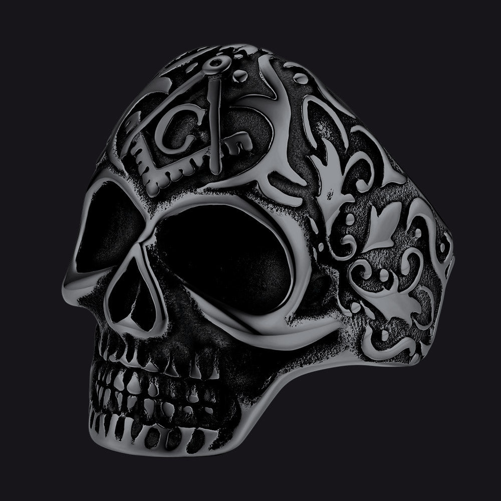 Gothic Masonic Skull Stainless Steel Ring for Men