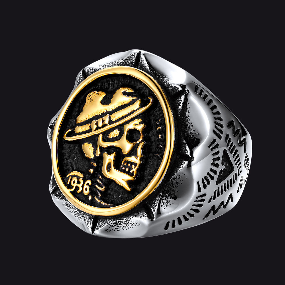 Halloween Gothic Punk Cowboy Hat Skull Ring for Men