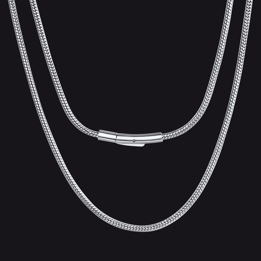 2mm Thin Snake Chain Stainless Steel Necklace for Men