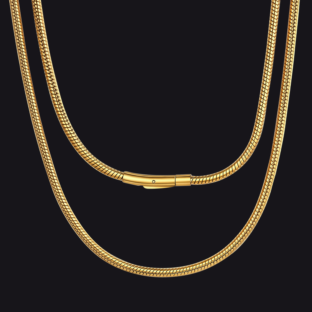 2mm Thin Snake Chain Stainless Steel Necklace for Men
