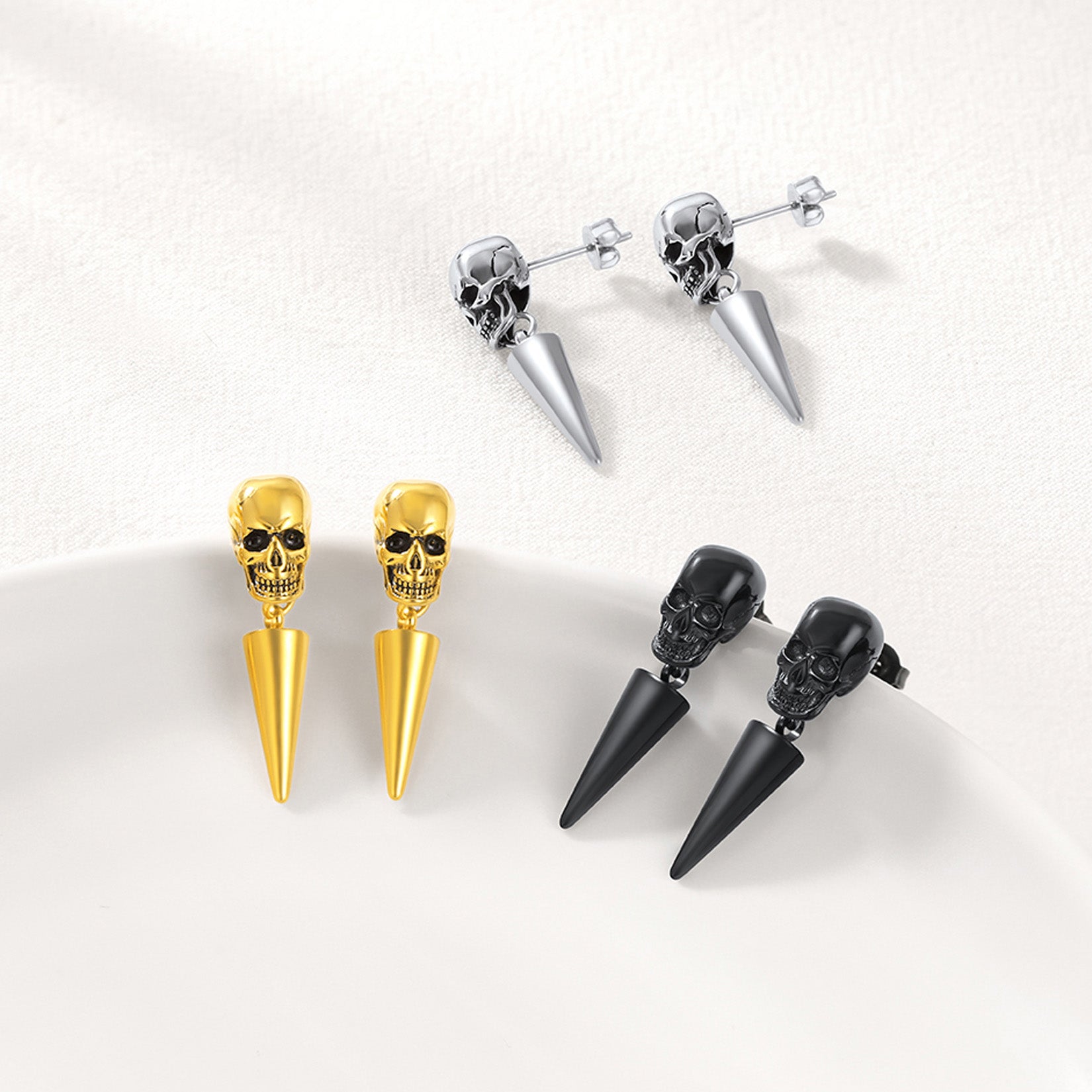 Flash Sale Vintage Punk Spike Skeleton Skull Earrings for Men