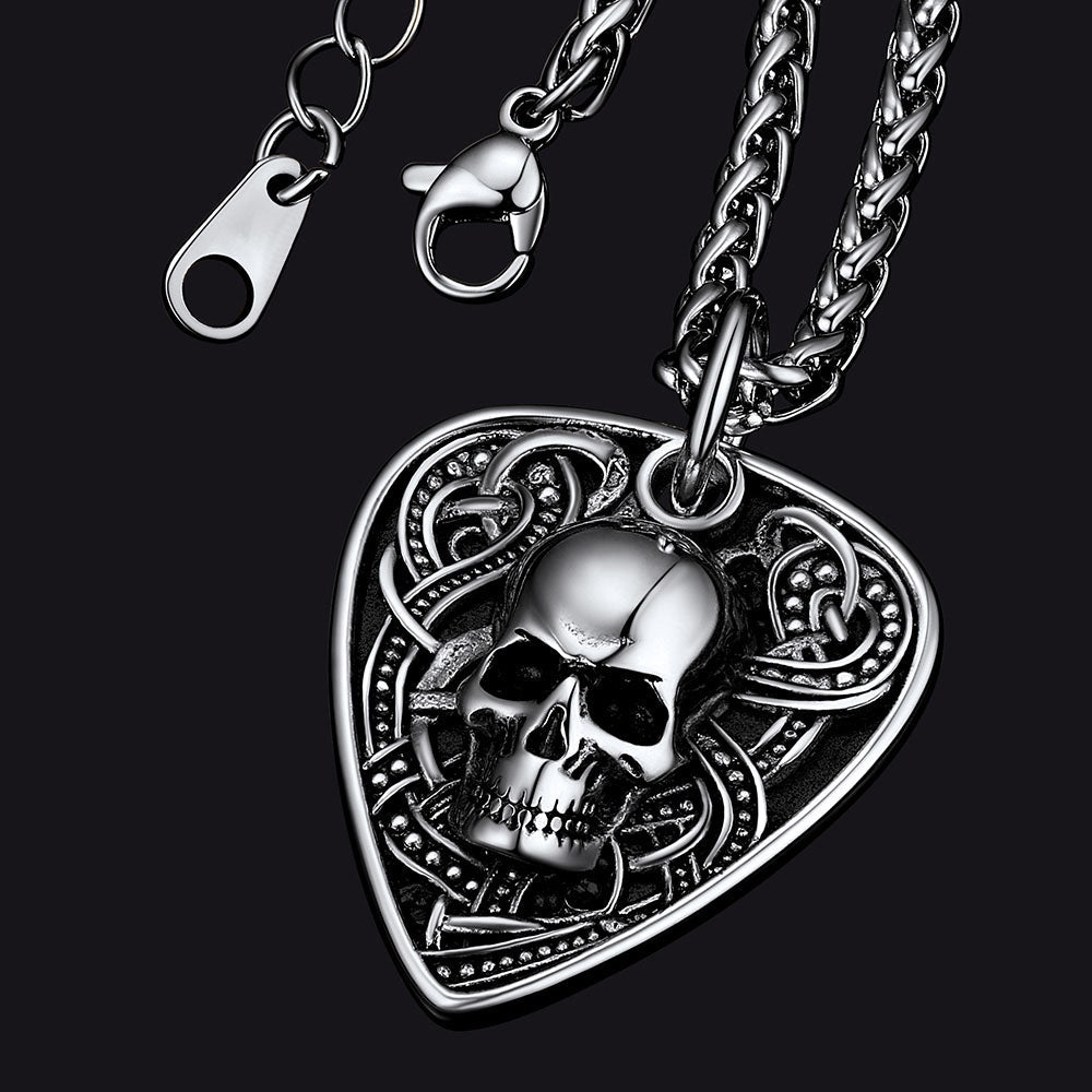 Punk Skull Guitar Pick Pendant Necklace for Men
