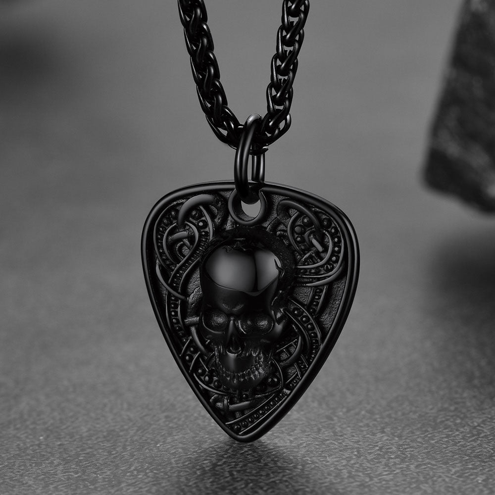 Punk Skull Guitar Pick Pendant Necklace for Men