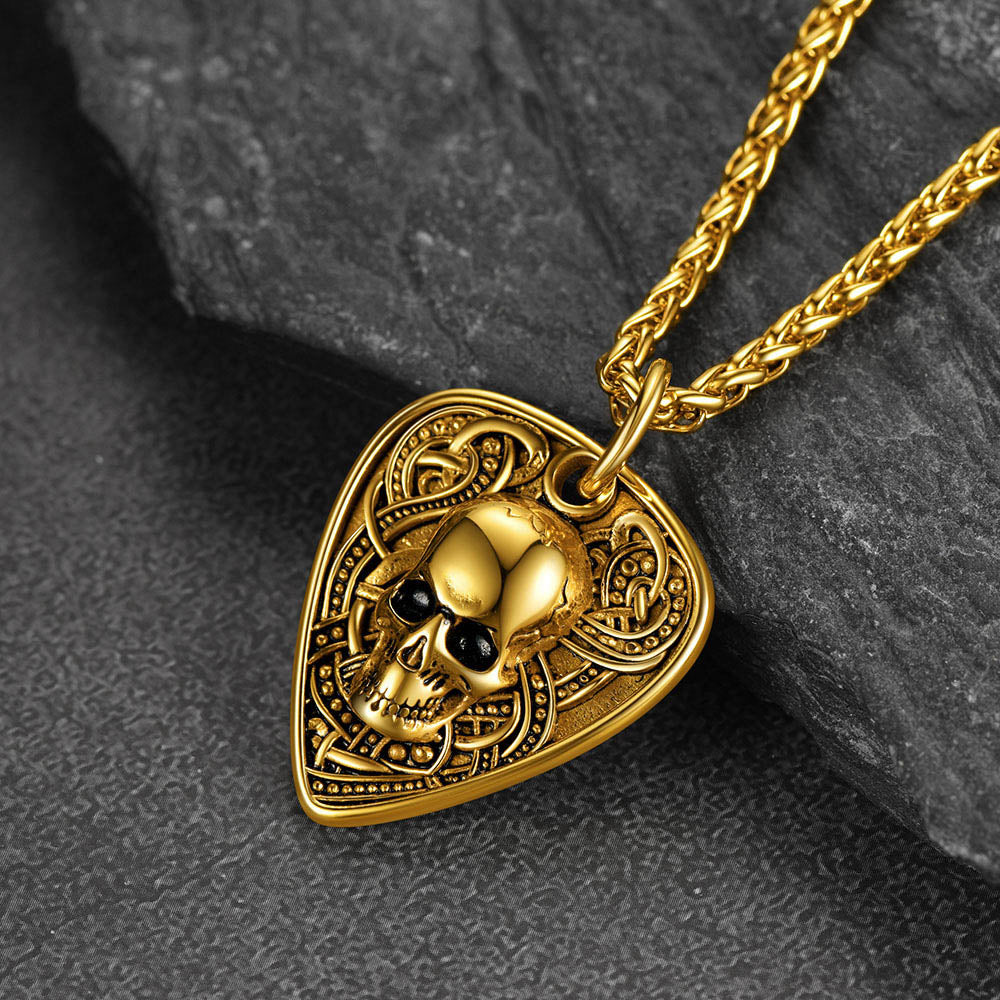 Punk Skull Guitar Pick Pendant Necklace for Men