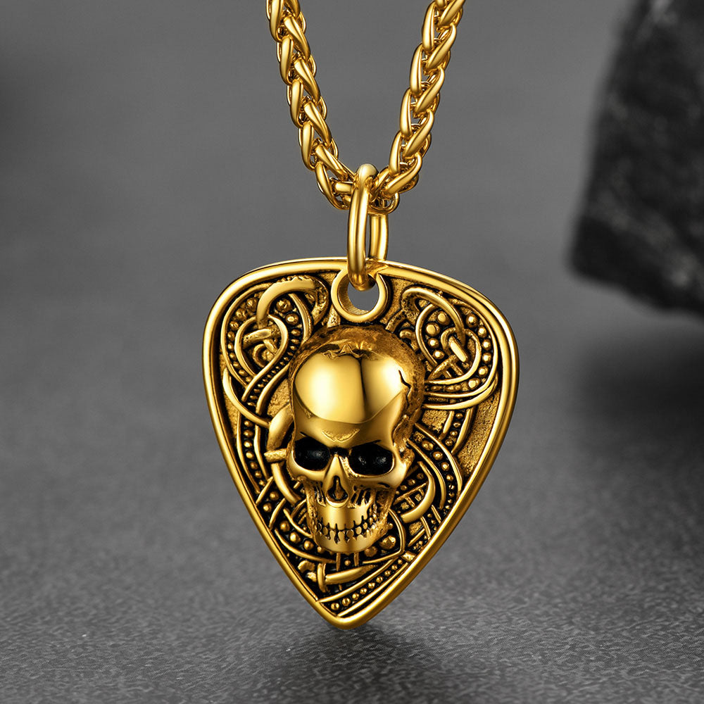 Punk Skull Guitar Pick Pendant Necklace for Men