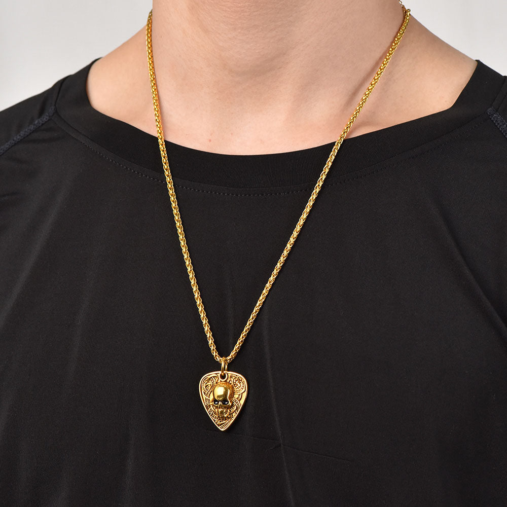 Punk Skull Guitar Pick Pendant Necklace for Men