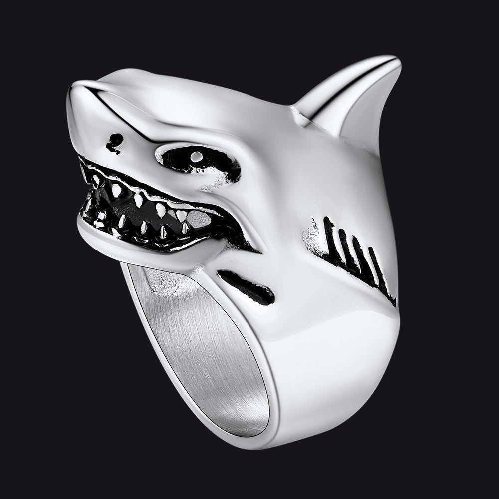Stainless Steel Gothic Shark Signet Ring for Men Women