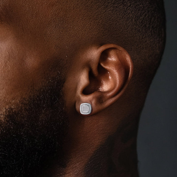 Sterling Silver Cushion Cut Diamond Stud Earrings for Men Women