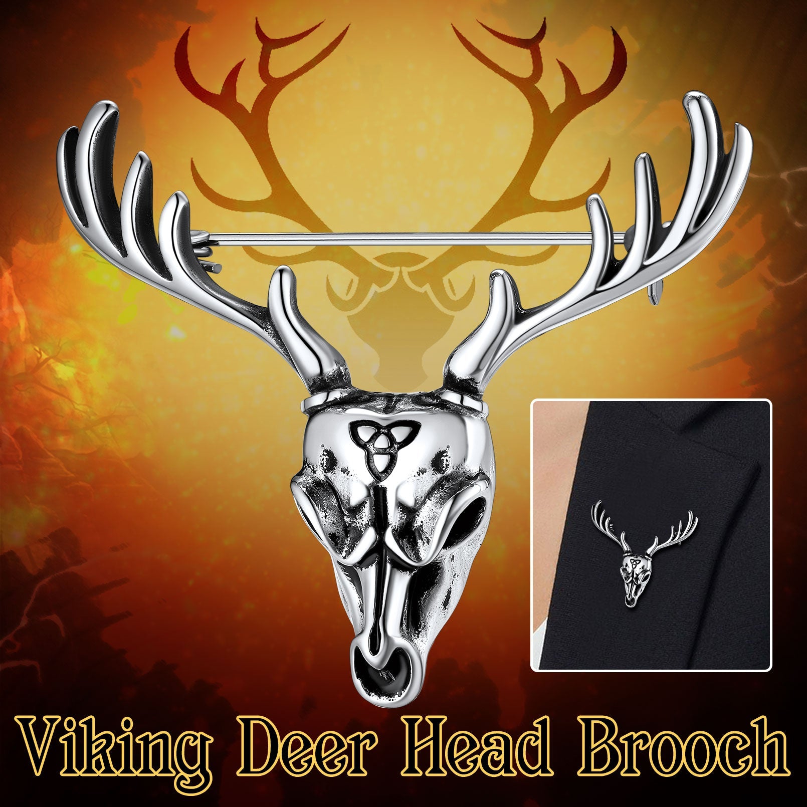 Viking Deer Head Brooch Pins for Men