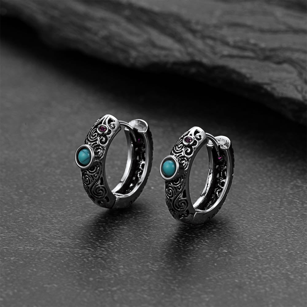 Vintage Turquoise Stone Hoop Earrings for Men