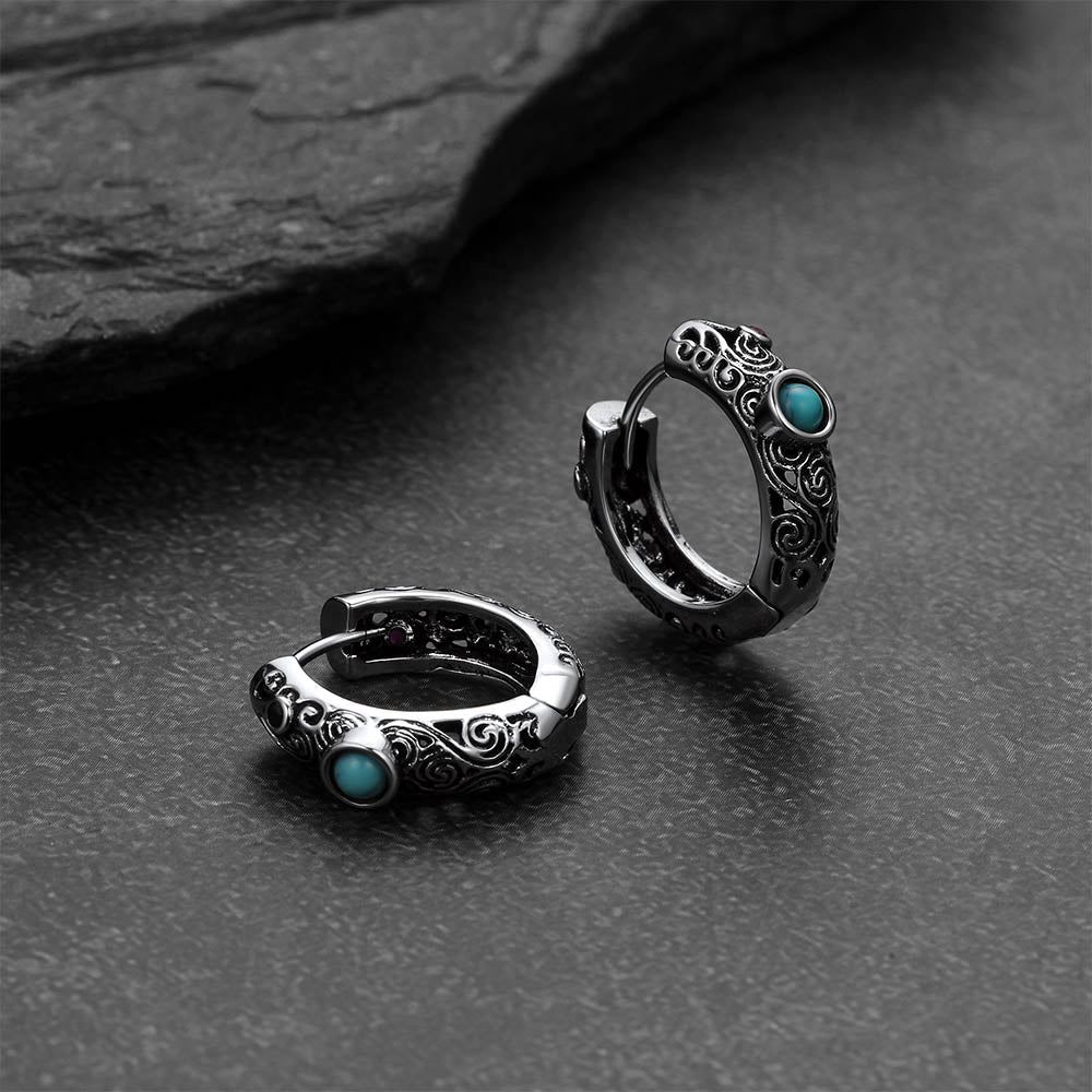 Vintage Turquoise Stone Hoop Earrings for Men