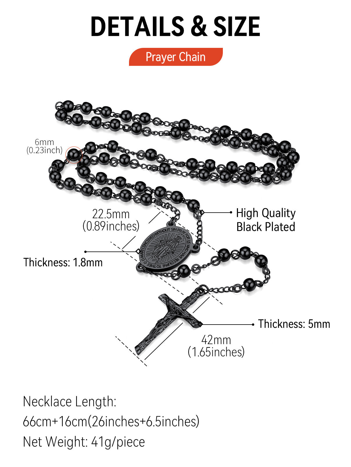 Catholic Virgin Mary Rosary Beads Cross Necklace Chain for Men Women