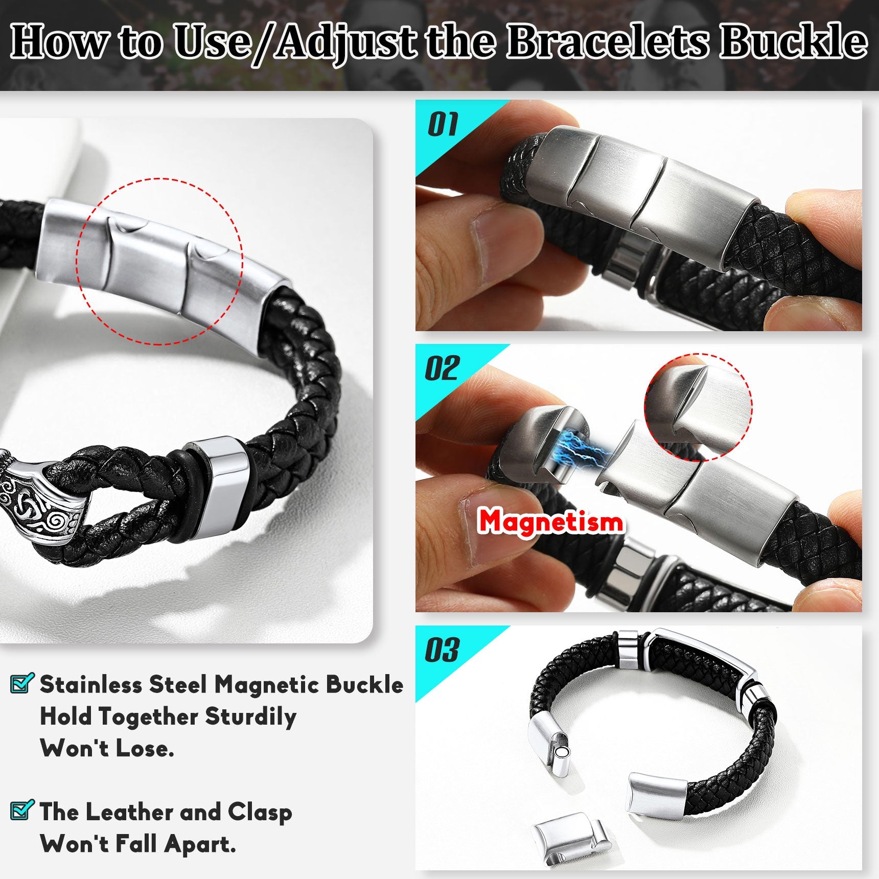 Gothic Black Skull Braided Leather Bracelet For Men Son Grandson