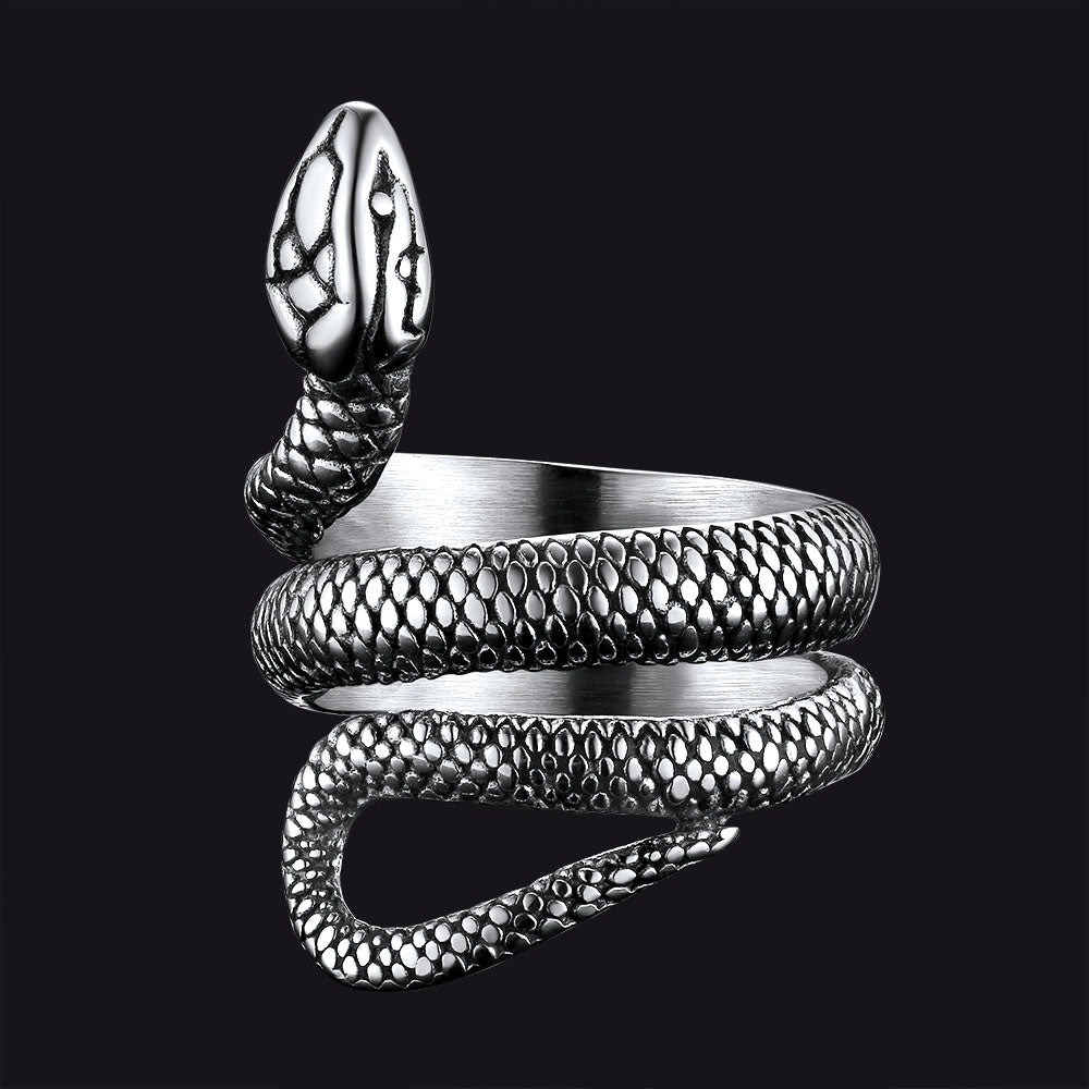 Punk Coiled Snake Stainless Steel Ring for Men Women