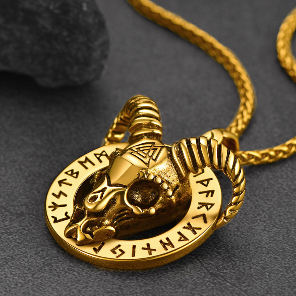 Baphomet Satanic Goat Necklace With Viking Runes for Men