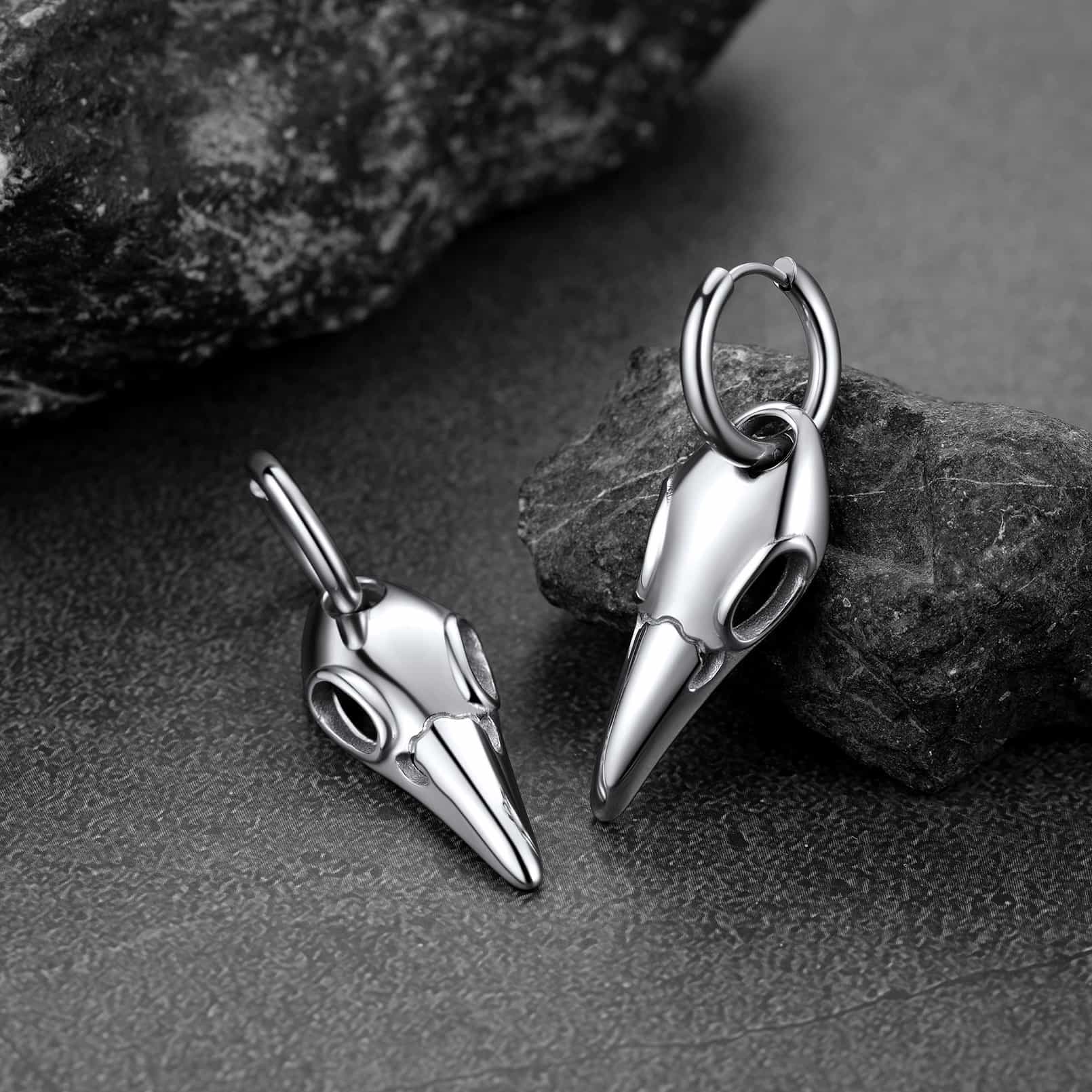 Gothic Raven Skull Dangle Hoop Earrings for Men and Women