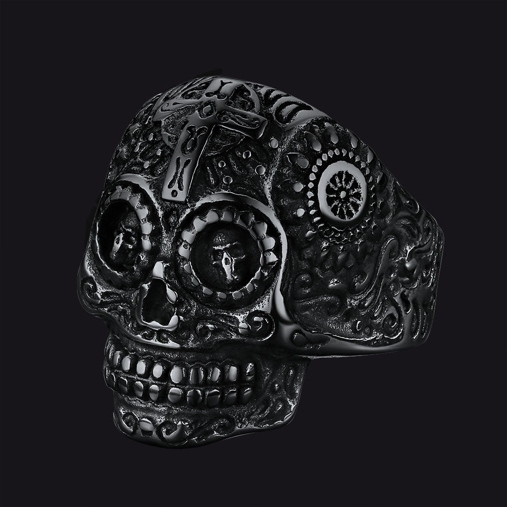Gothic Punk Solid Sugar Skull Ring for Men