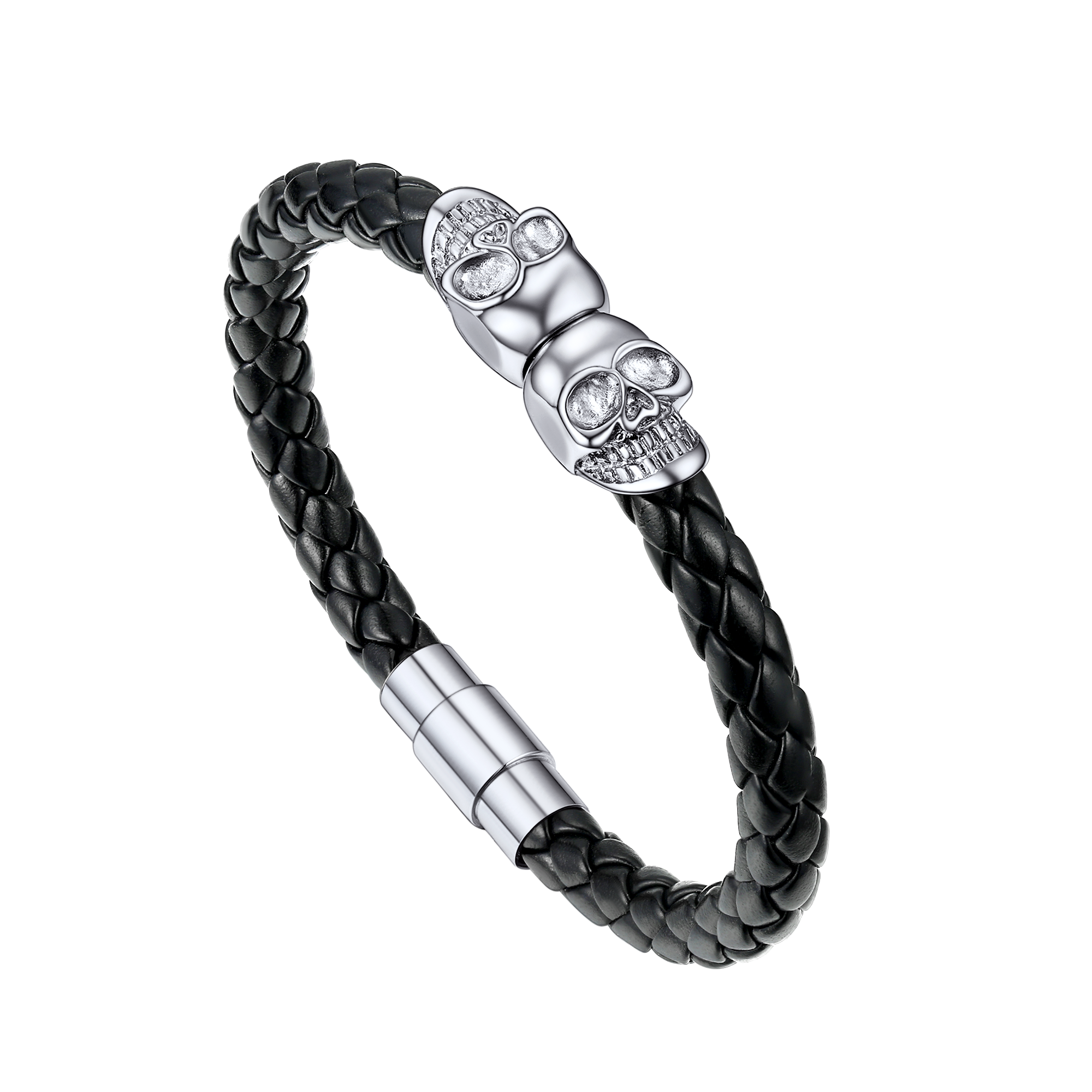 Flash Sale Black Braided Leather Bracelet With Skull for Men