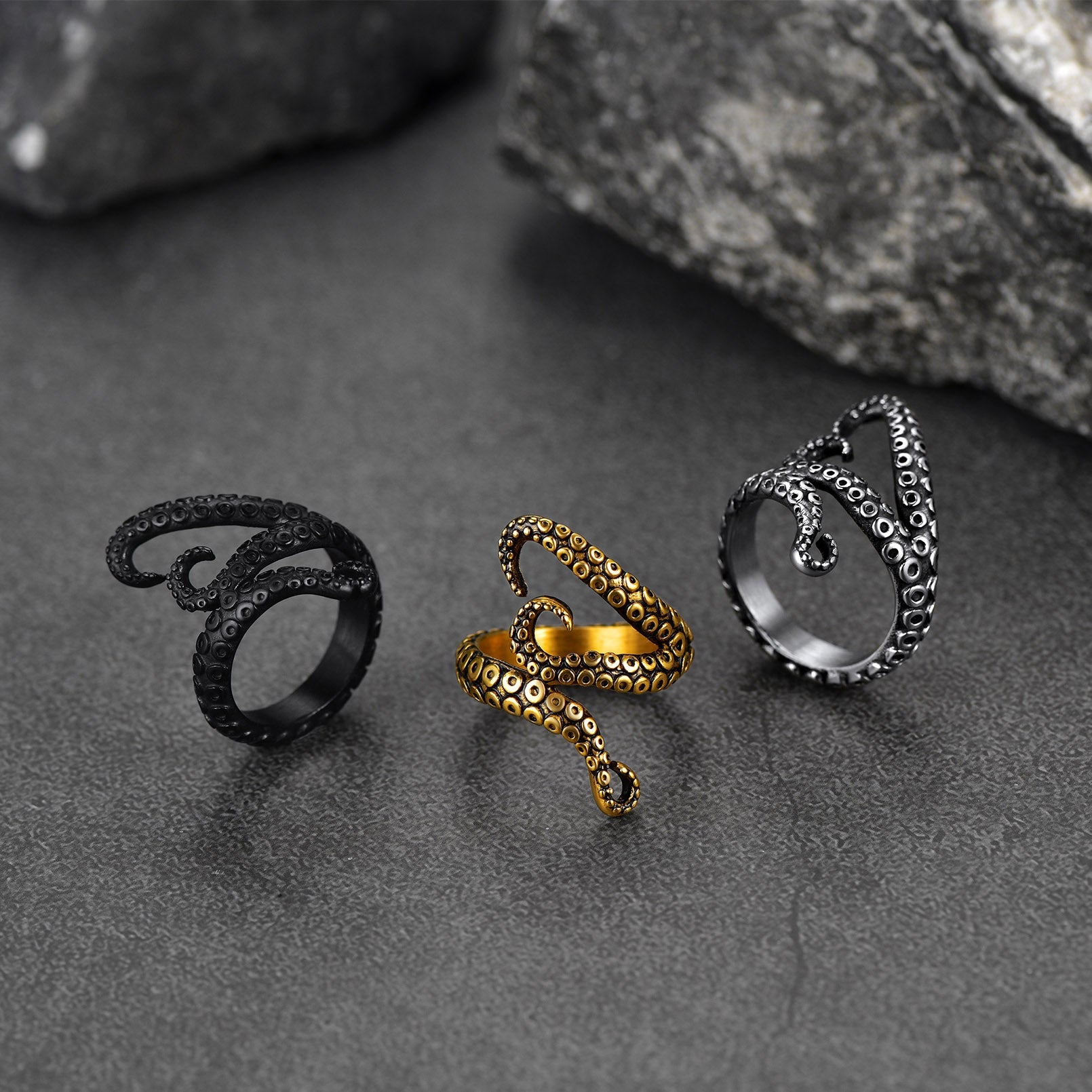 Biker Punk Three Octopus Tentacle Ring For Men