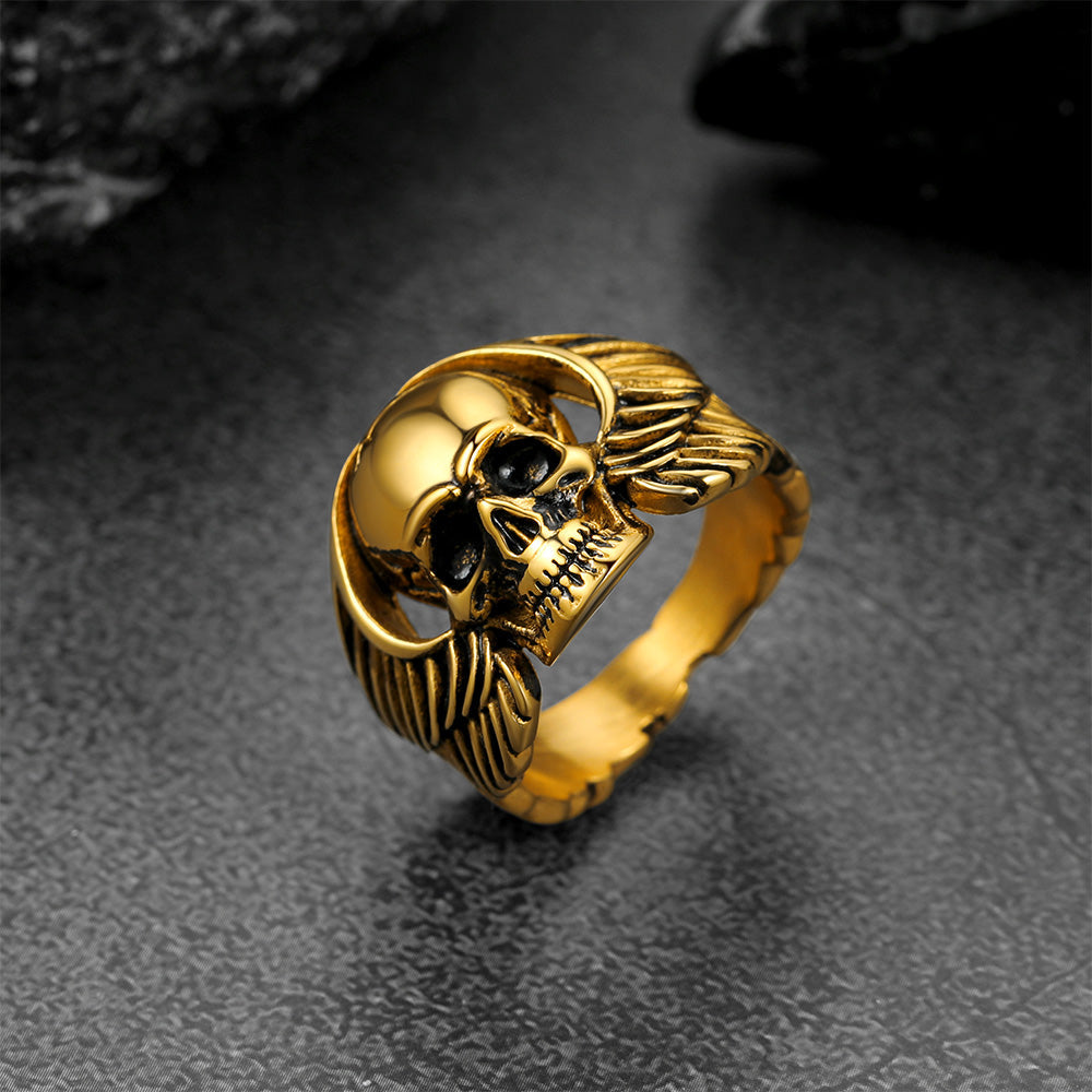 Biker Wings Skull Stainless Steel Ring for Men