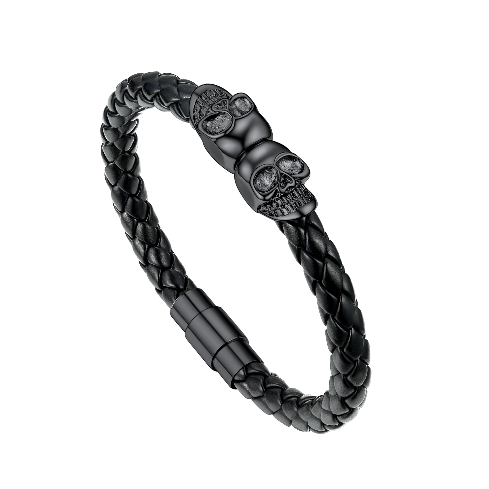 Flash Sale Black Braided Leather Bracelet With Skull for Men
