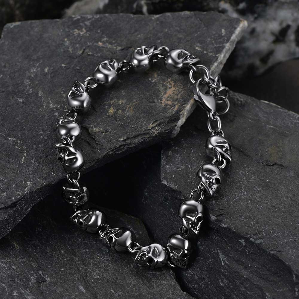 Gothic Linked Chain Skull Bracelet for Men