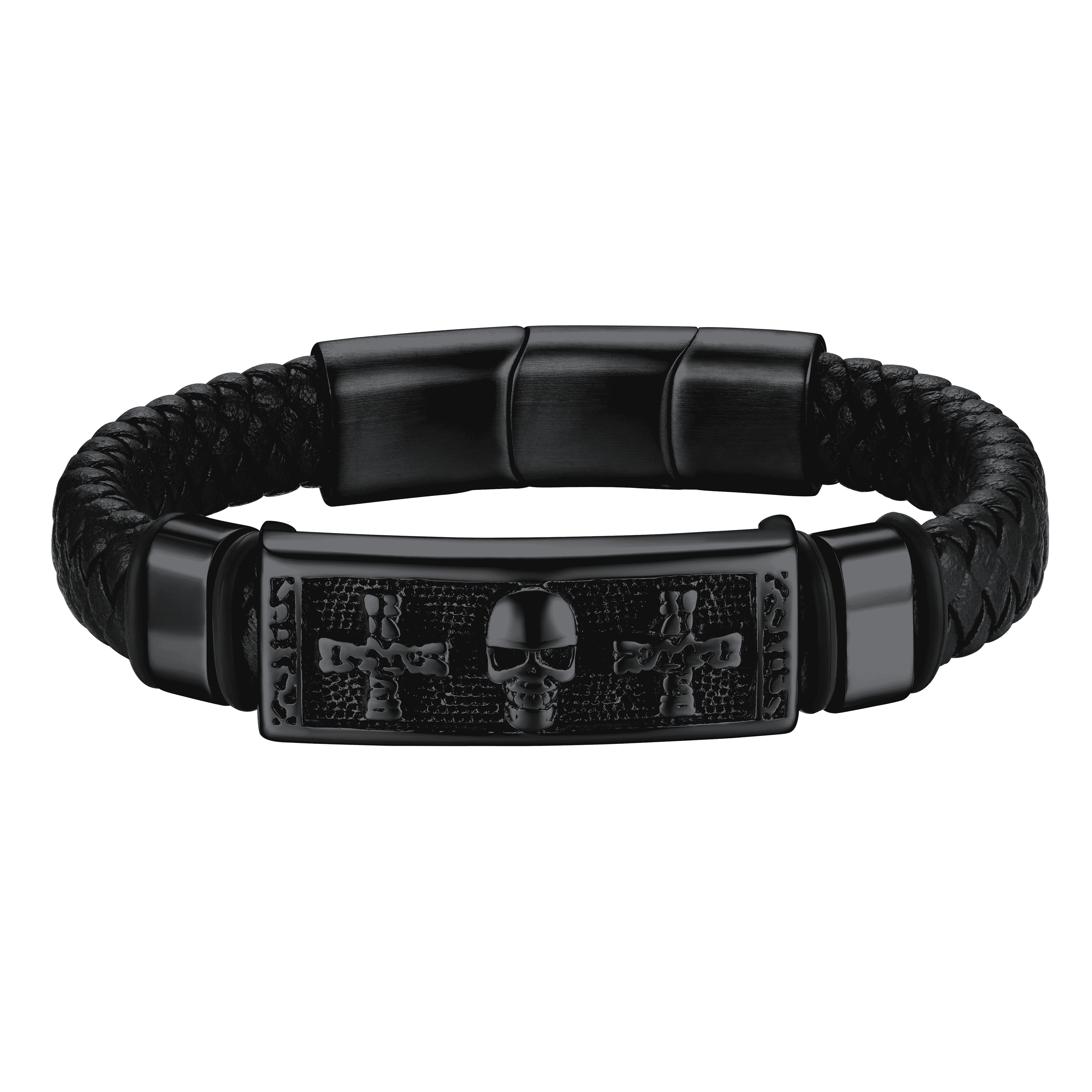 Gothic Black Skull Braided Leather Bracelet For Men Son Grandson