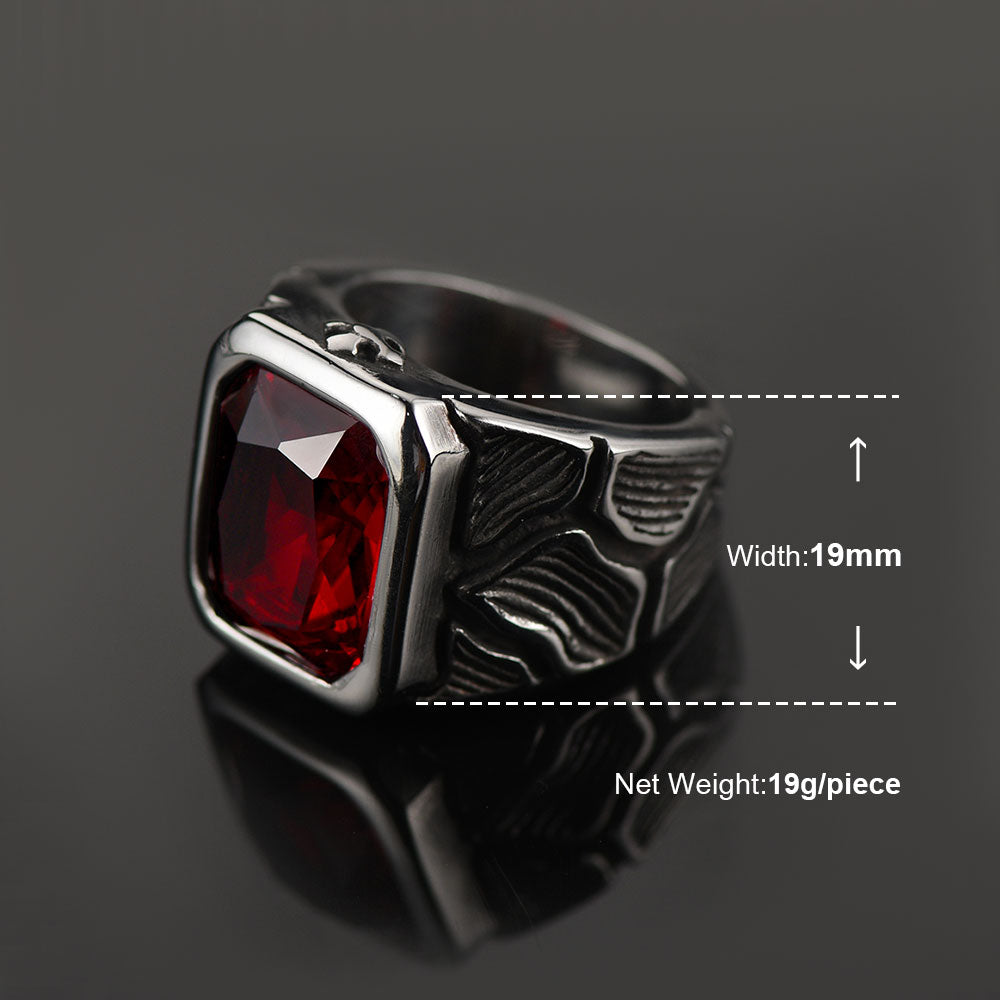 Vintage Lava Ruby Ring Stainless Steel Ring for Men
