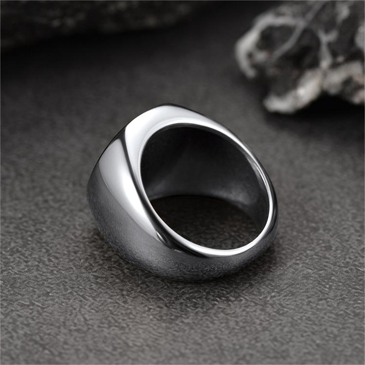 Round Black Onyx Signet Ring for Men Stainless Steel