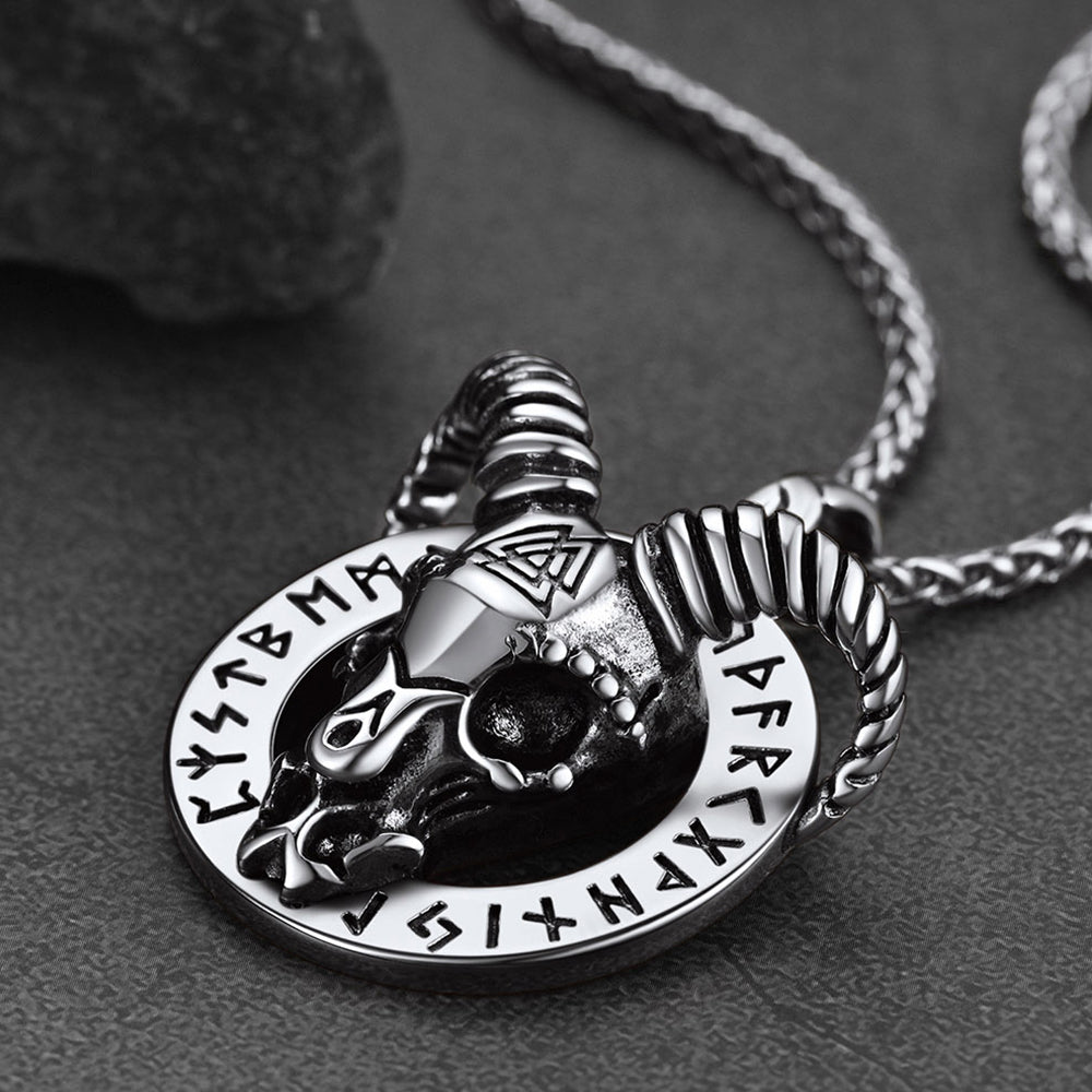 Baphomet Satanic Goat Necklace With Viking Runes for Men