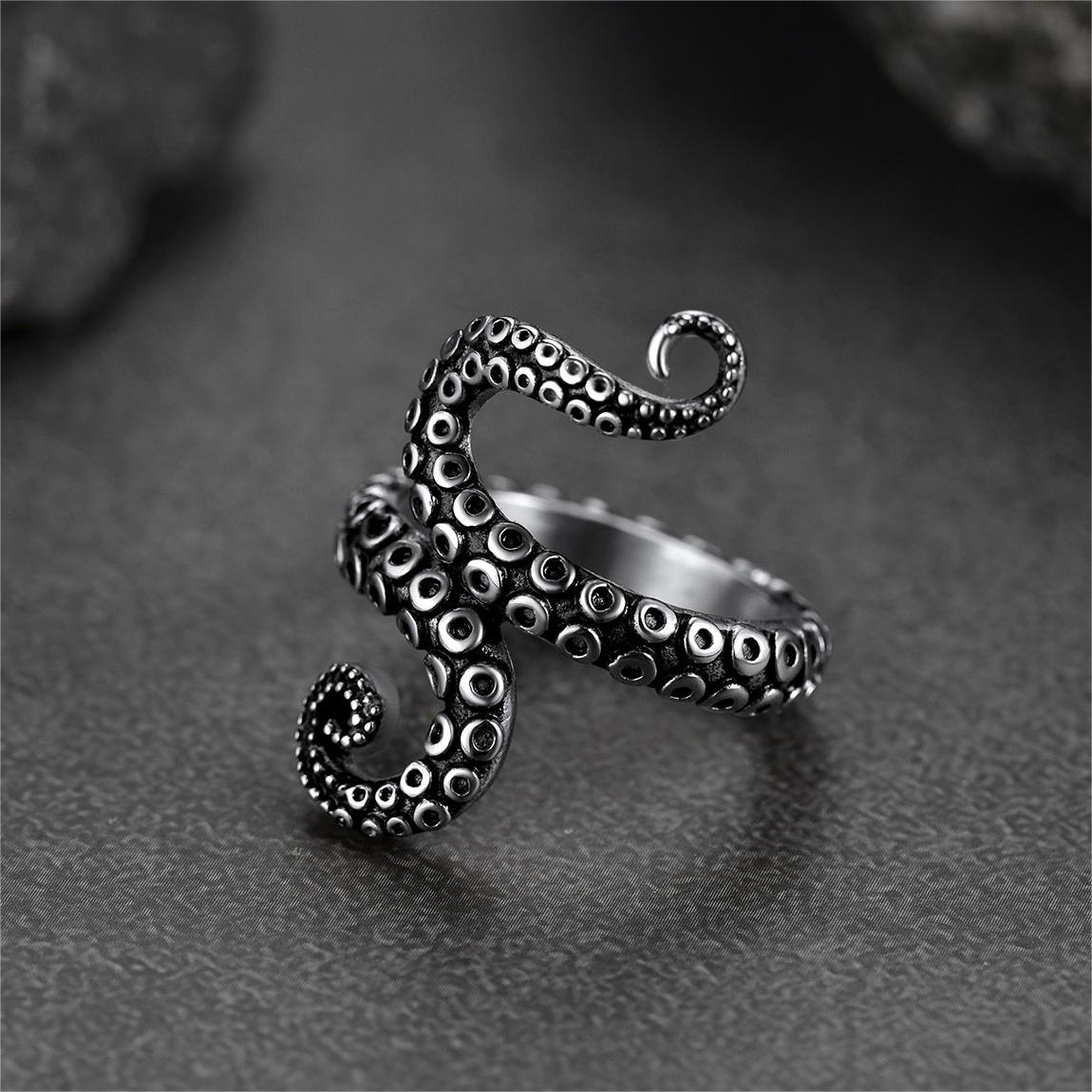 Punk Octopus Tentacle Ring For Men in Stainless Steel