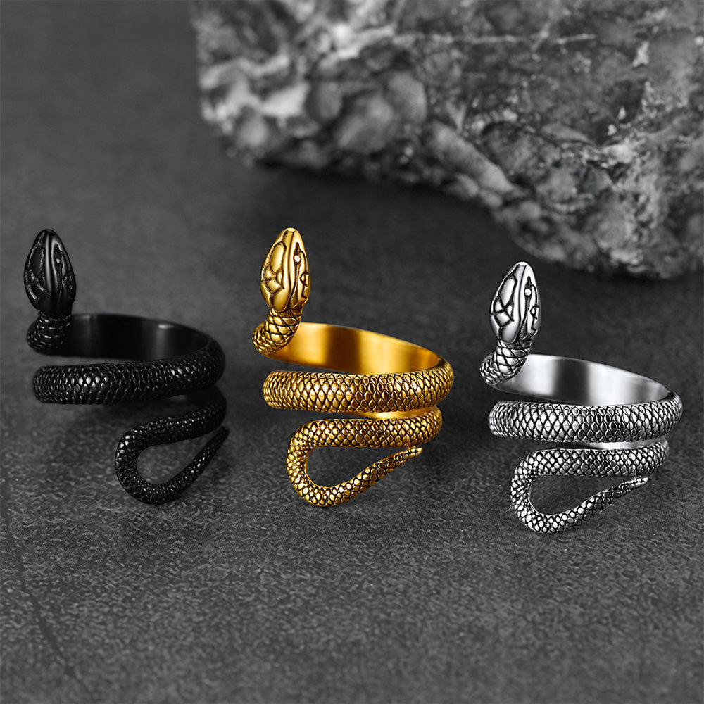 Punk Coiled Snake Stainless Steel Ring for Men Women