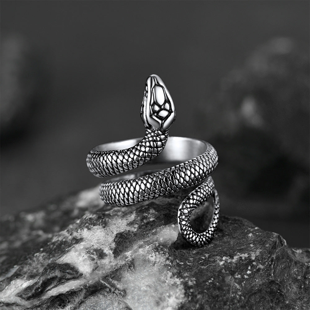 Punk Coiled Snake Stainless Steel Ring for Men Women