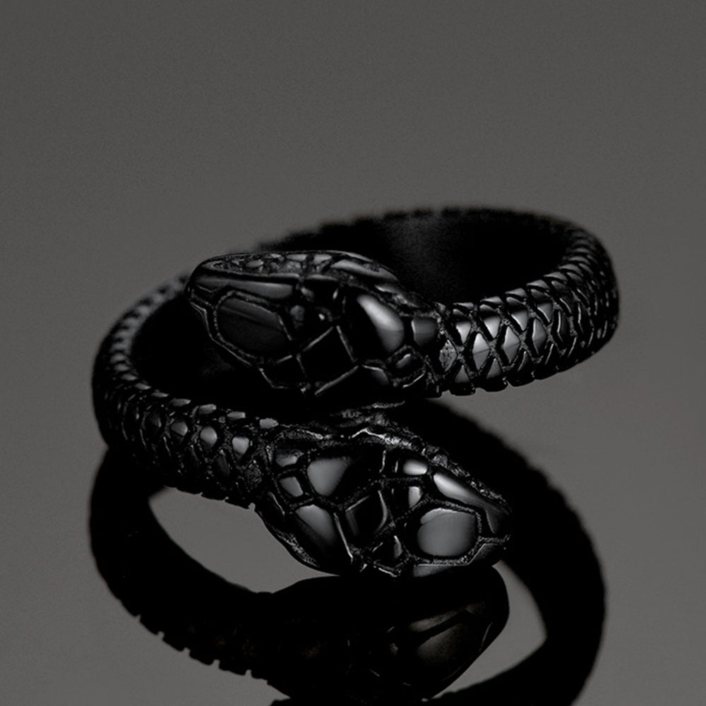 Biker Double Head Snake Stainless Steel Ring For Men