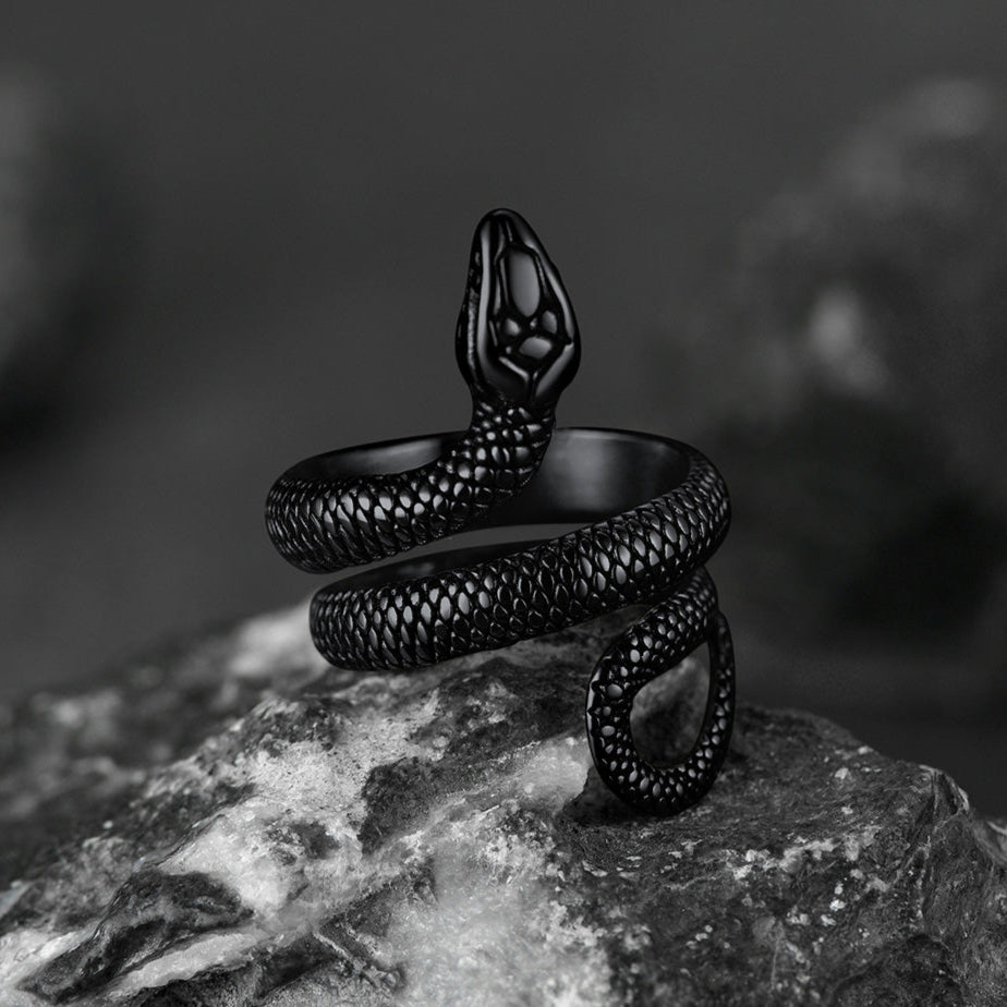 Punk Coiled Snake Stainless Steel Ring for Men Women