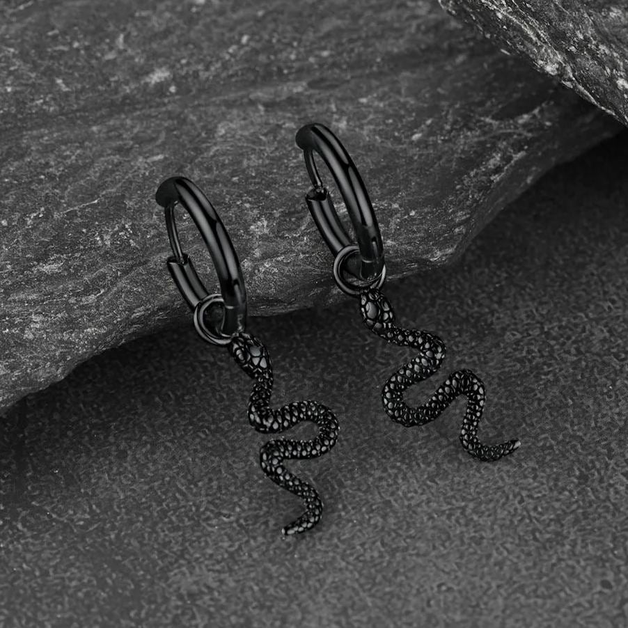 Punk Crawl Snake Drop Hoop Earrings for Men and Women