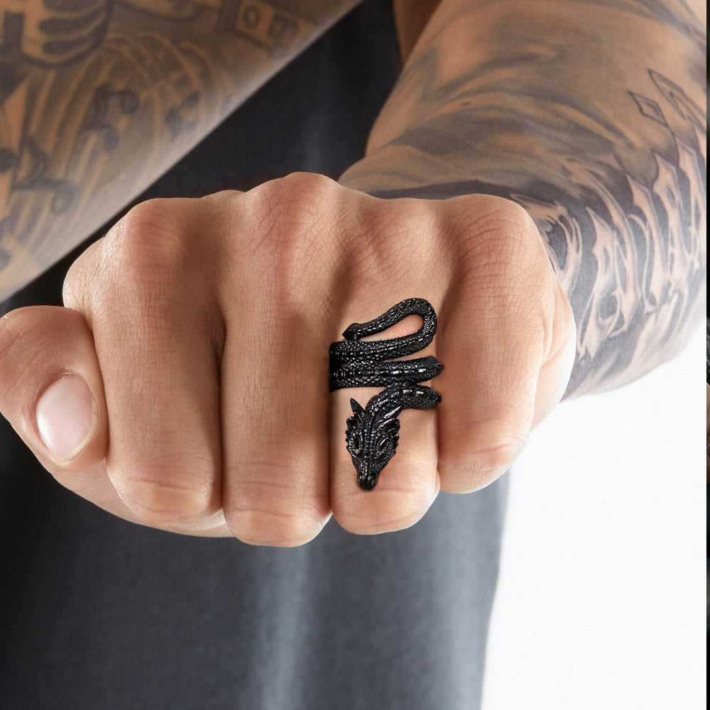 Punk Coiled Dragon Stainless Steel Ring for Men Women