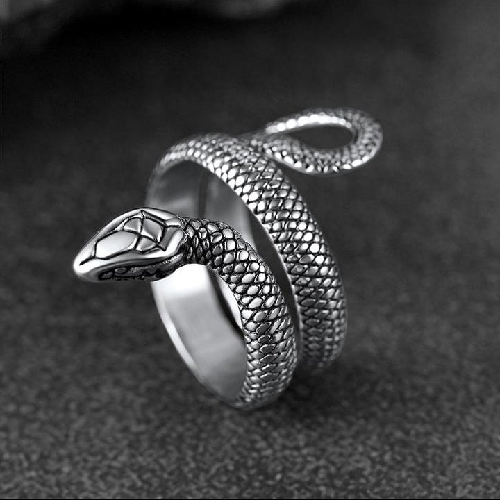 Punk Coiled Snake Stainless Steel Ring for Men Women